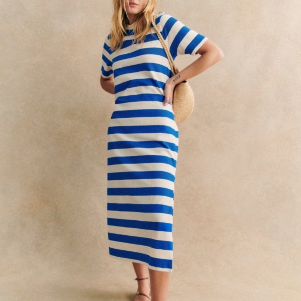 Sezane Emy Dress / Cream and Bright Blue Parasol Stripes - Size M